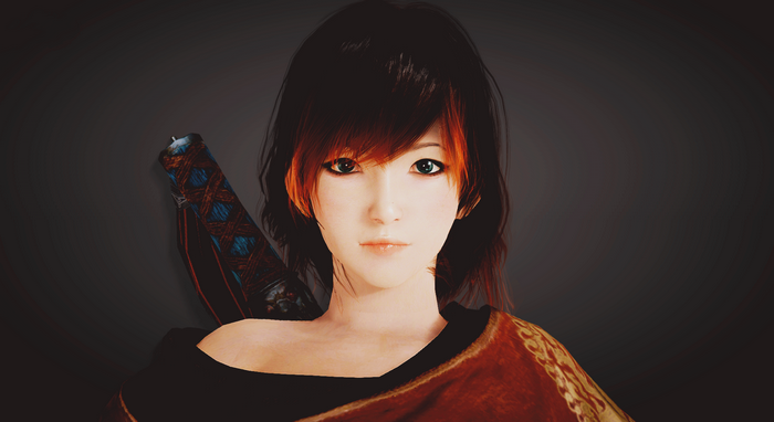 Black Desert character with green eyes and sword