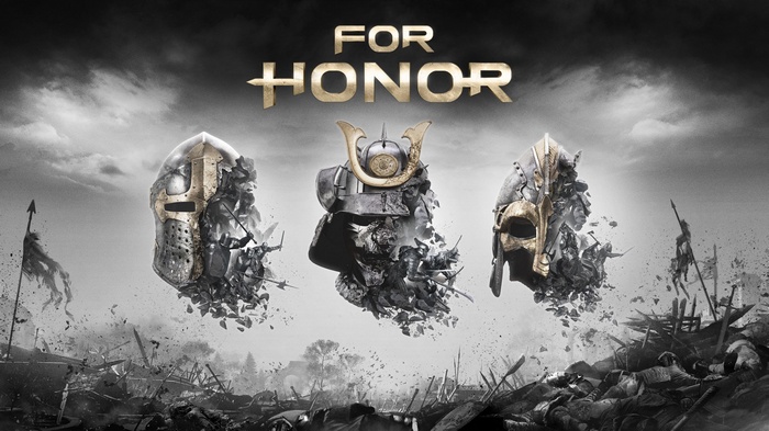 For Honor Game Art with Knight, Samurai, and Viking Helmets
