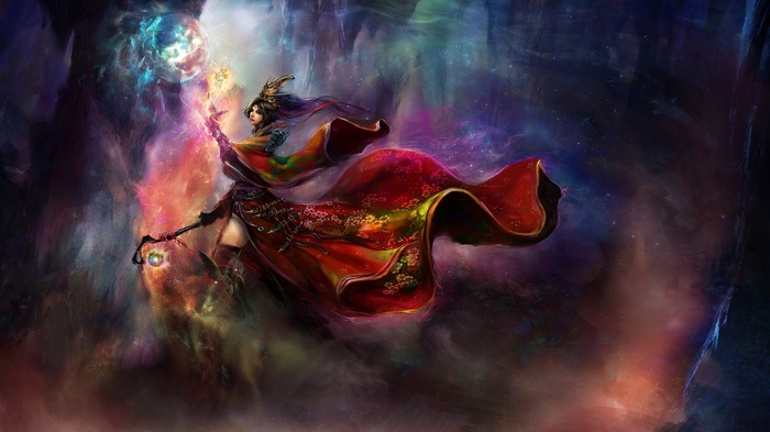 Diablo III Wizard casting a spell with a staff