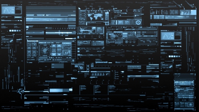 Futuristic digital interface with data visualizations