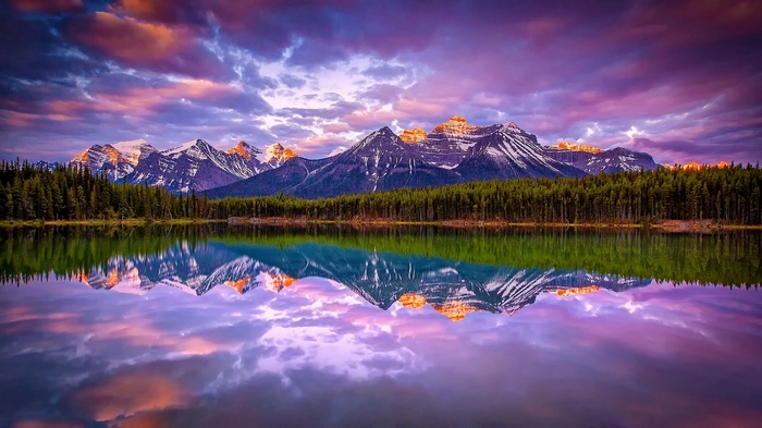 nature, lake, water, snowy peak, forest, Canada, mountains, reflection ...