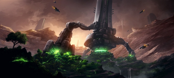 Endless Legend Sci-Fi Landscape with Spaceships