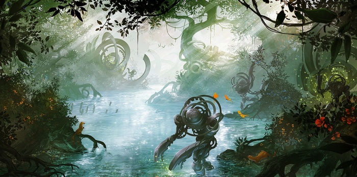 Automaton in a mystical forest with strange structures