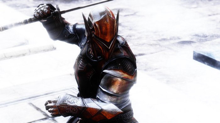 Warrior in armor with sword from The Elder Scrolls V: Skyrim