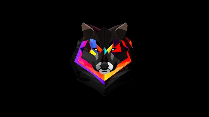 Abstract geometric wolf head with colorful accents