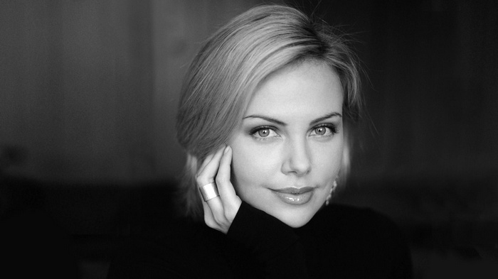 Monochrome portrait of Charlize Theron