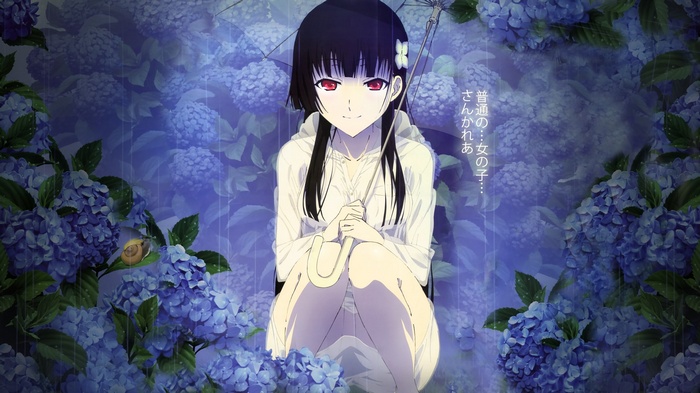 Sankarea Anime Girl with Hydrangeas and Umbrella