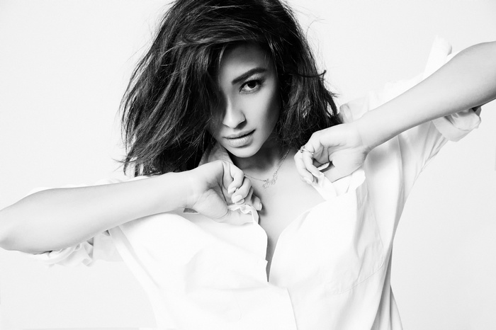Monochrome portrait of Shay Mitchell