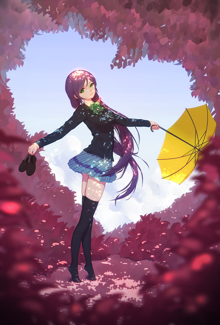 Toujou Nozomi with an umbrella in a heart-shaped frame