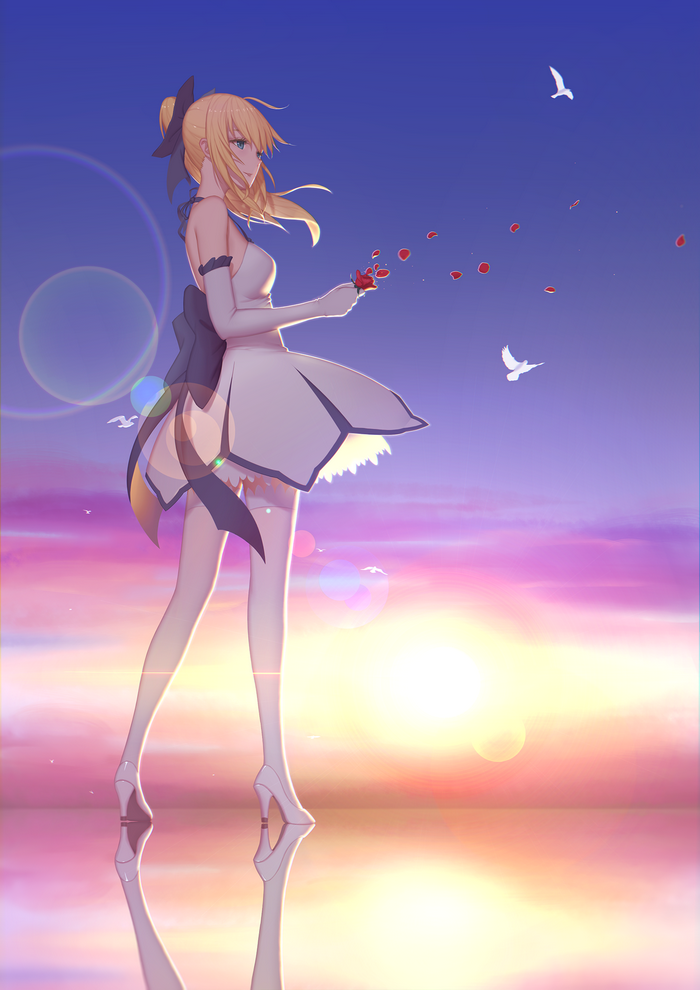 Saber Lily with a rose at sunset