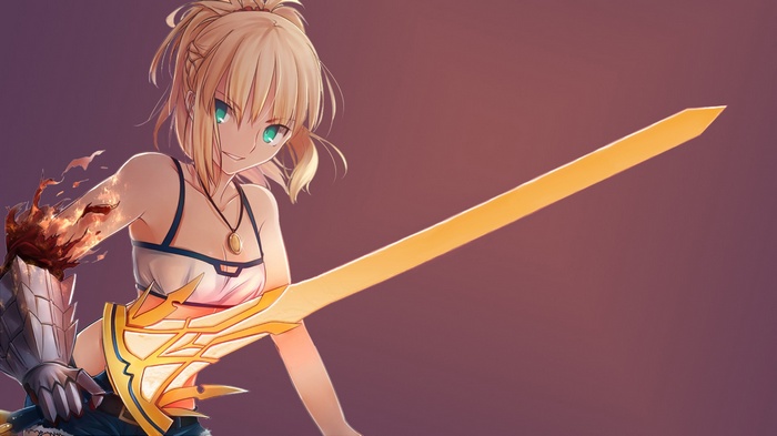 Mordred with a flaming arm and sword