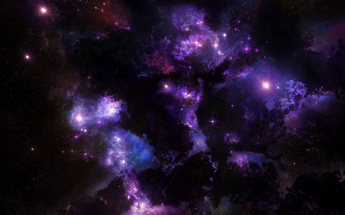 Purple and blue nebula with stars in deep space