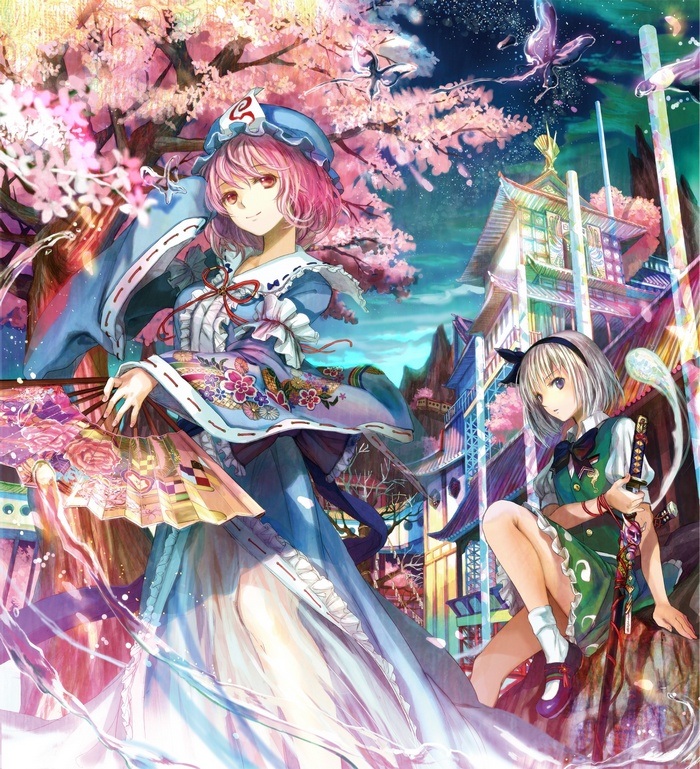 Touhou: Saigyouji Yuyuko and Konpaku Youmu with Cherry Blossoms