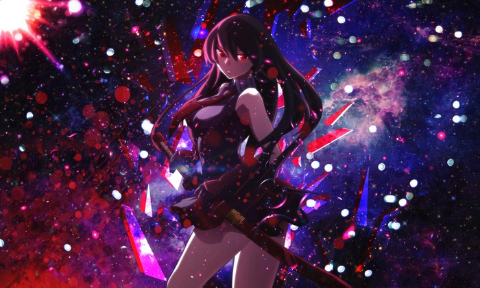 Akame from Akame ga Kill! in a cosmic background