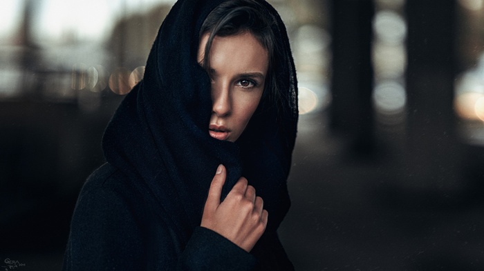 Woman in a black scarf by Georgy Chernyadyev