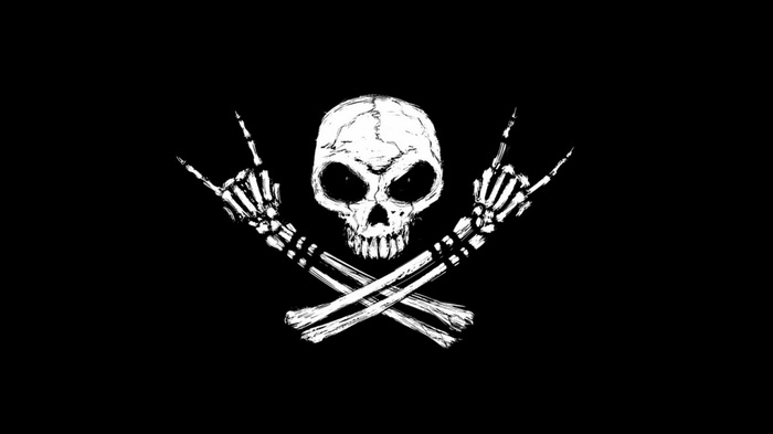 Skull and bones with rock and roll hands