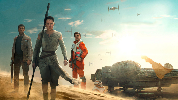 Star Wars: The Force Awakens characters on desert planet