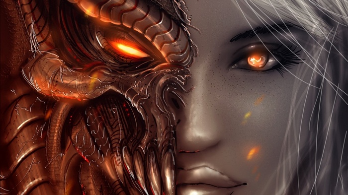 Diablo III Demon and Angel Face Closeup
