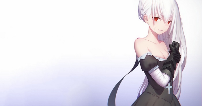 Anime girl with white hair and red eyes