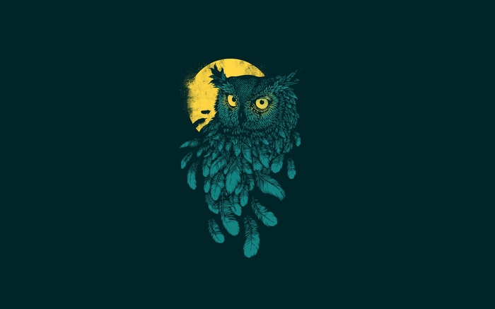 Minimalist owl with yellow eyes and feathers