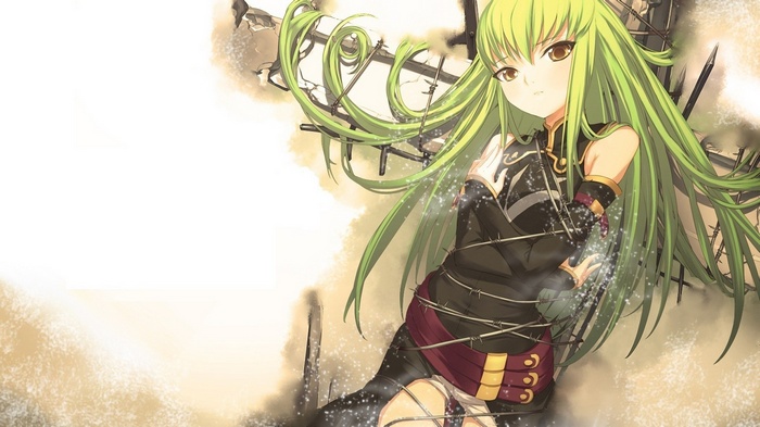 C.C. from Code Geass tied with barbed wire