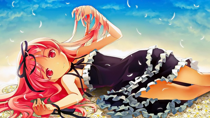 Himemiya Ruri lying in a field of flowers