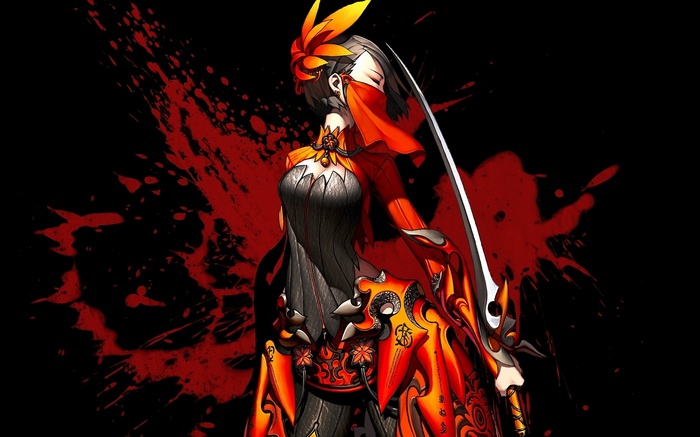 Blade and Soul character with sword and red splashes