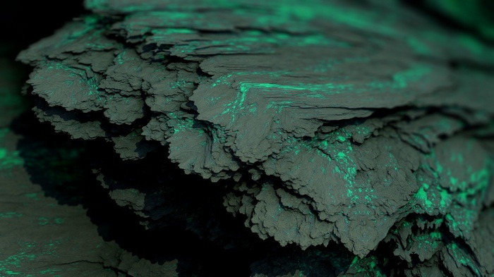 Abstract CGI mineral formation with green accents