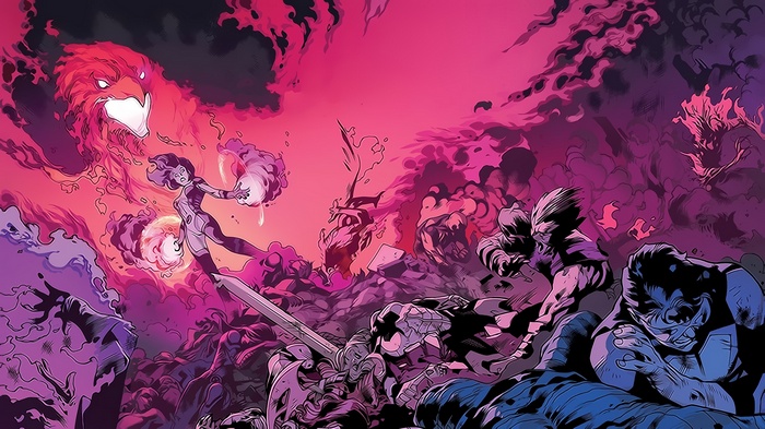 Jean Grey and Dark Phoenix fighting X-Men