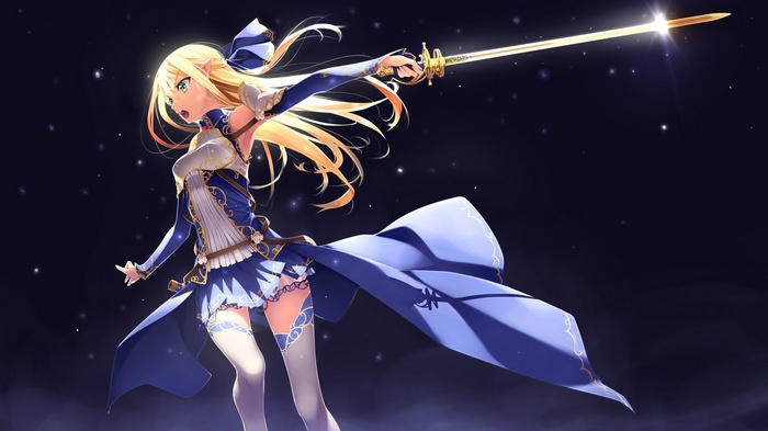 Anime girl with blonde hair holding a sword
