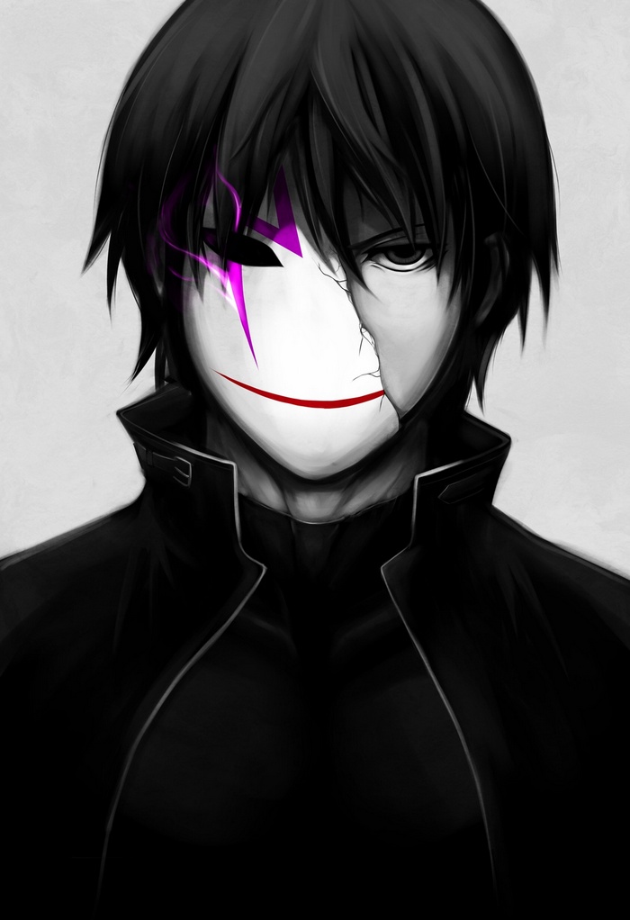 anime boys, Darker than Black, selective coloring, Hei, mask
