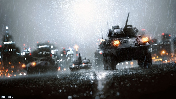 Battlefield 4 tanks in the rain at night