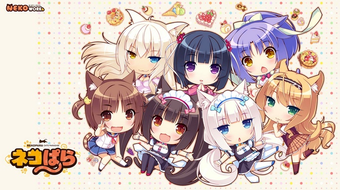 Maple (Neko Para), anime girls, Neko Works, animal ears, long hair, Chocolat (Neko Para), tail, Vanilla (Neko Para), Neko Para