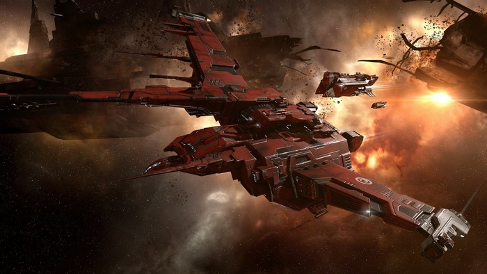 EVE Online Caldari Spaceship in Space Battle