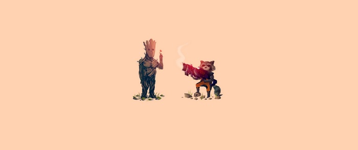 Groot and Rocket Raccoon with a Gun