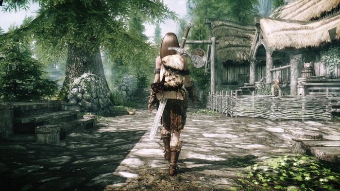 The Elder Scrolls V: Skyrim - Woman walking in a village