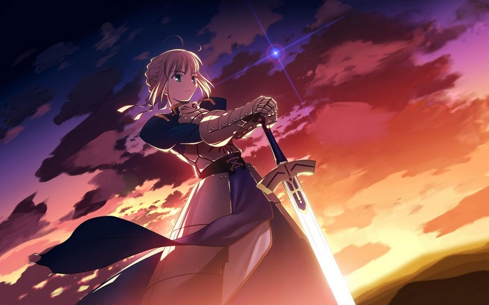 Saber from Fate Series holding Excalibur