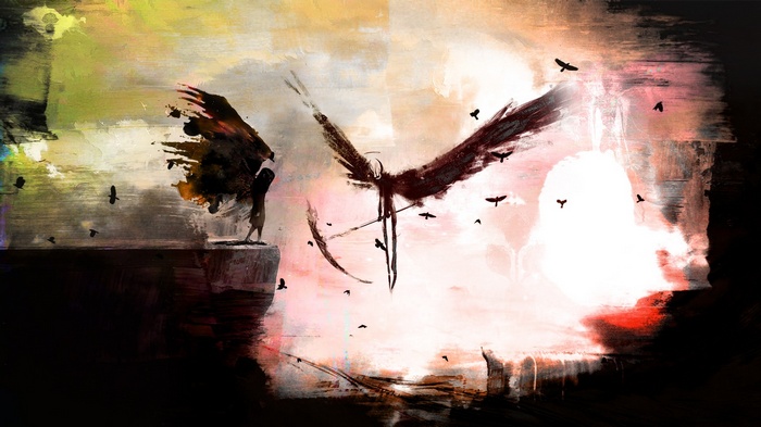 Angel of Death with Scythe and Birds