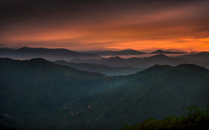 Sunset over misty mountains in Turkey