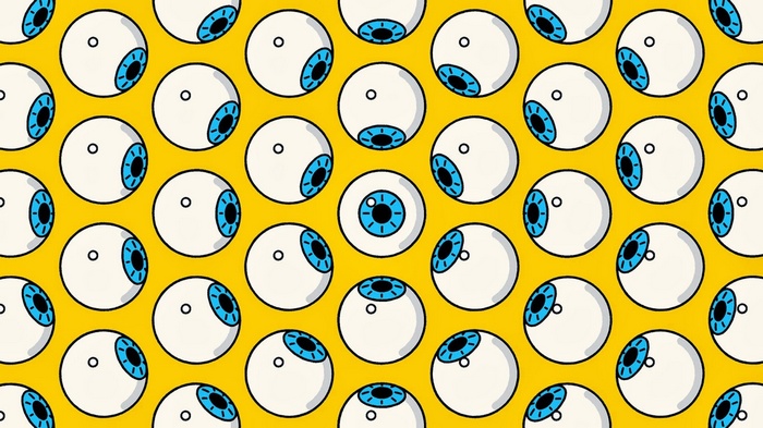 Pattern of cartoon eyeballs on a yellow background