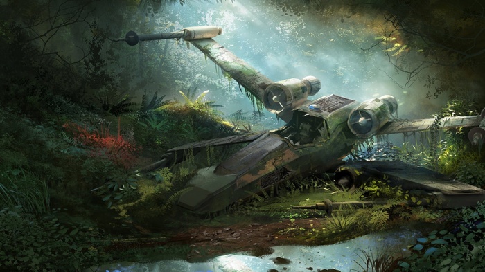Star Wars X-wing crashed in a jungle