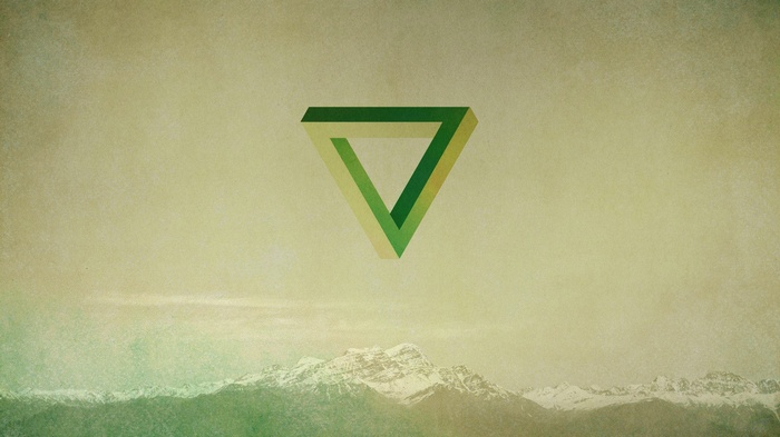 Penrose triangle over green mountains