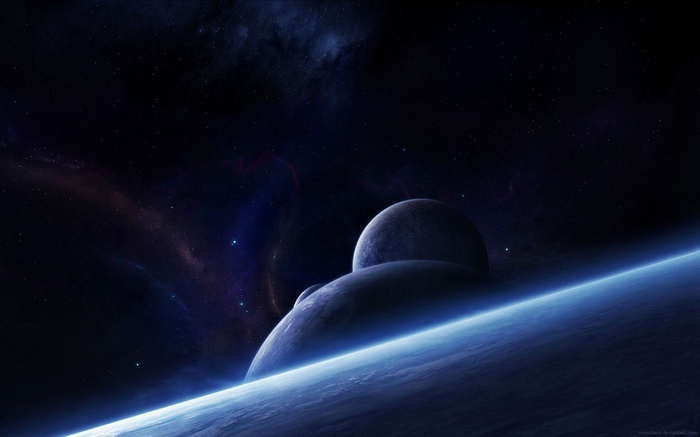 Planets in deep space with nebulae