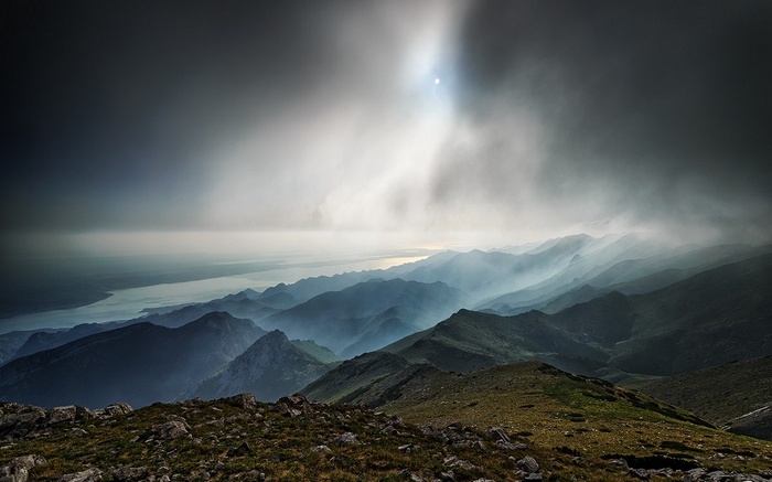 Misty mountains and river in Croatia