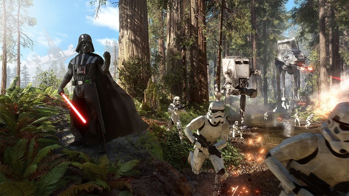 Darth Vader and Stormtroopers in Star Wars: Battlefront