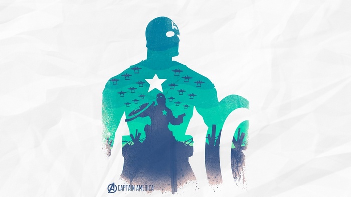 Captain America silhouette with wartime scene inside