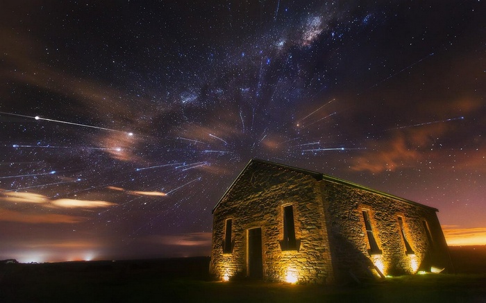 Starry Night Over Old Stone Building in New Zealand