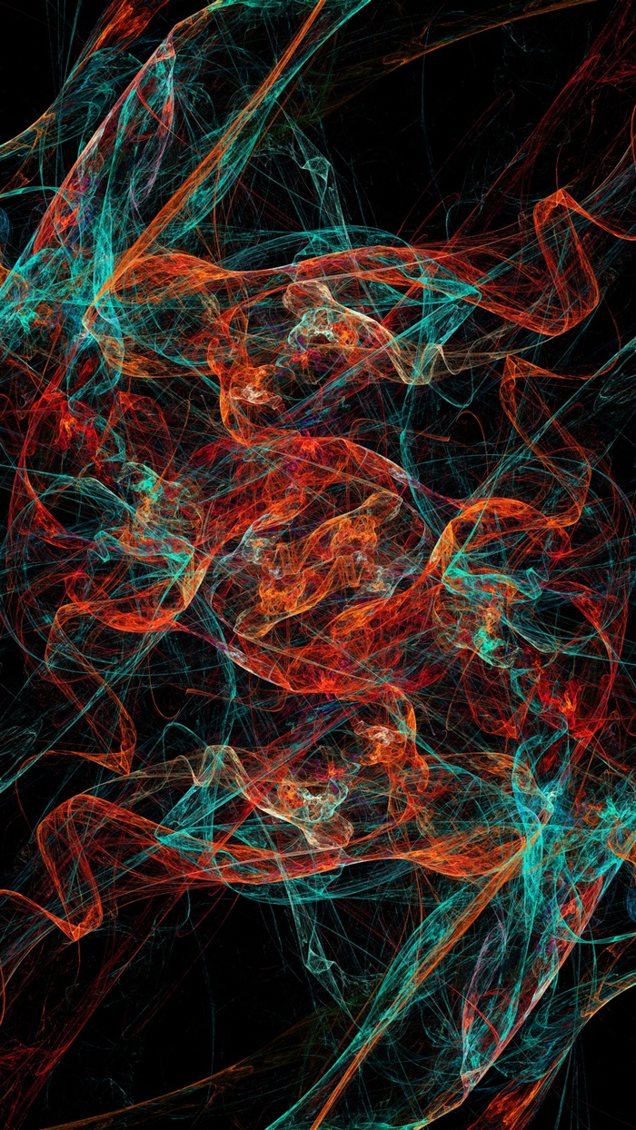 Abstract digital art with red and teal smoke