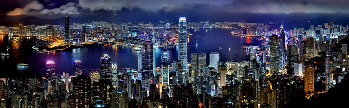 Hong Kong skyline at night with Victoria Harbour