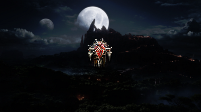 World of Warcraft Horde Crest in a Night Landscape